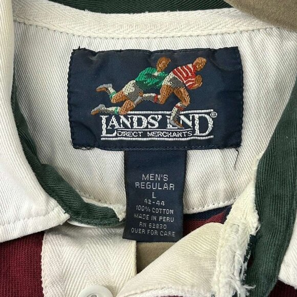 VTG Lands' End Shirt Men's L 42-44 Red Navy Striped Rugby Direct Merchants - Picture 7 of 16